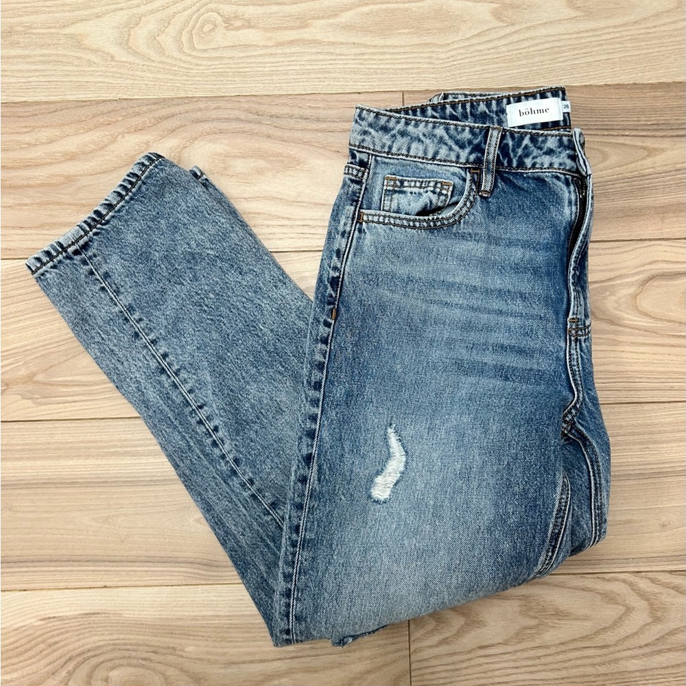 Bohme Jeans Women’s Blue Cotton Denim Distressed High Rise Straight Size 26